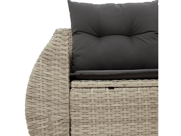 Canapé de jardin 2 places et coussins gris clair résine tressée