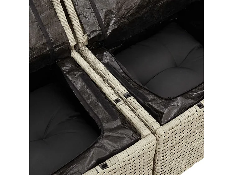 Canapé de jardin 2 places et coussins gris clair résine tressée