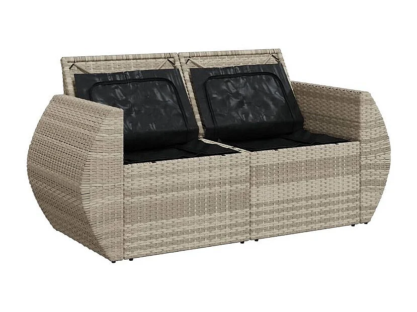 Canapé de jardin 2 places et coussins gris clair résine tressée