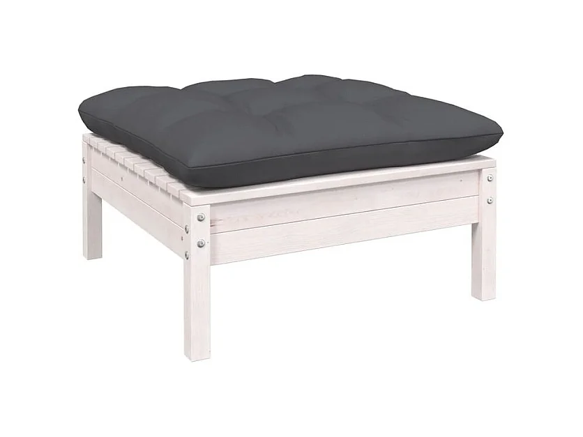 Salon de jardin 6 pcs avec coussins Blanc Bois de pin