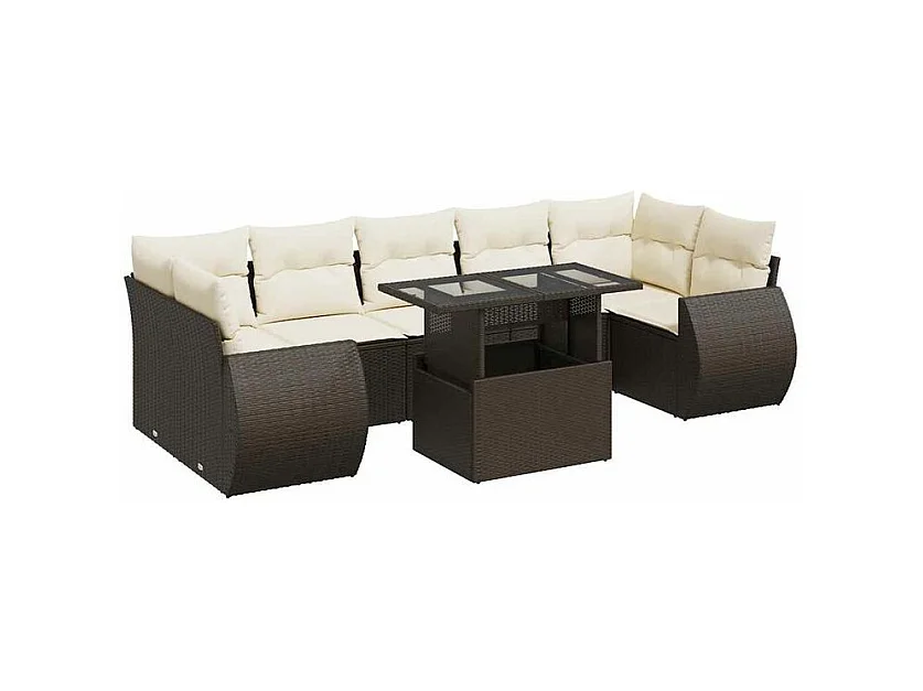 Salon de jardin 8 pcs avec coussins marron résine tressée