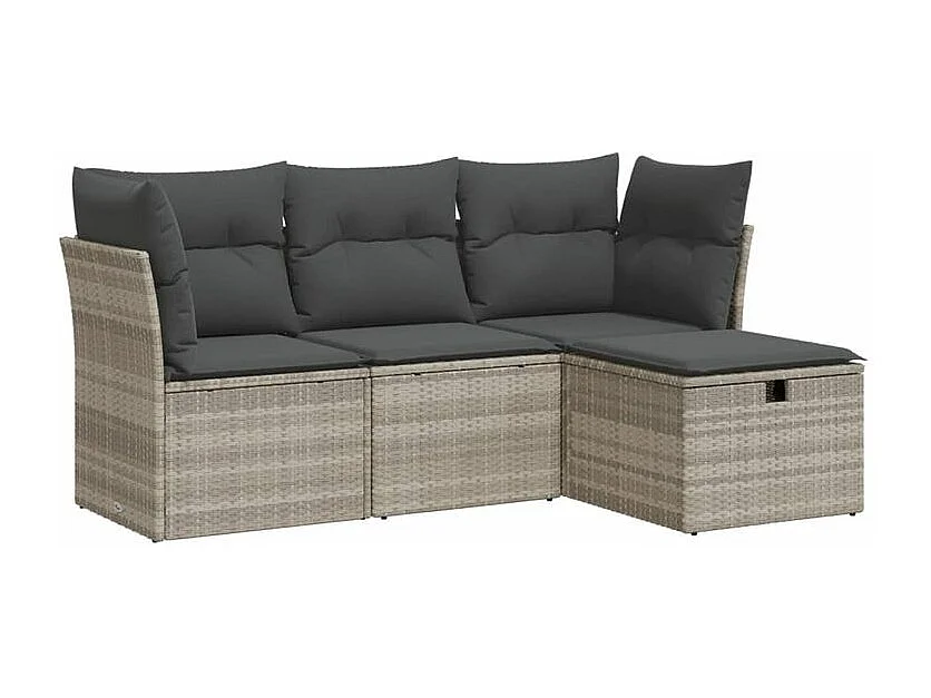 Salon de jardin 4 pcs avec coussins gris clair résine tressée