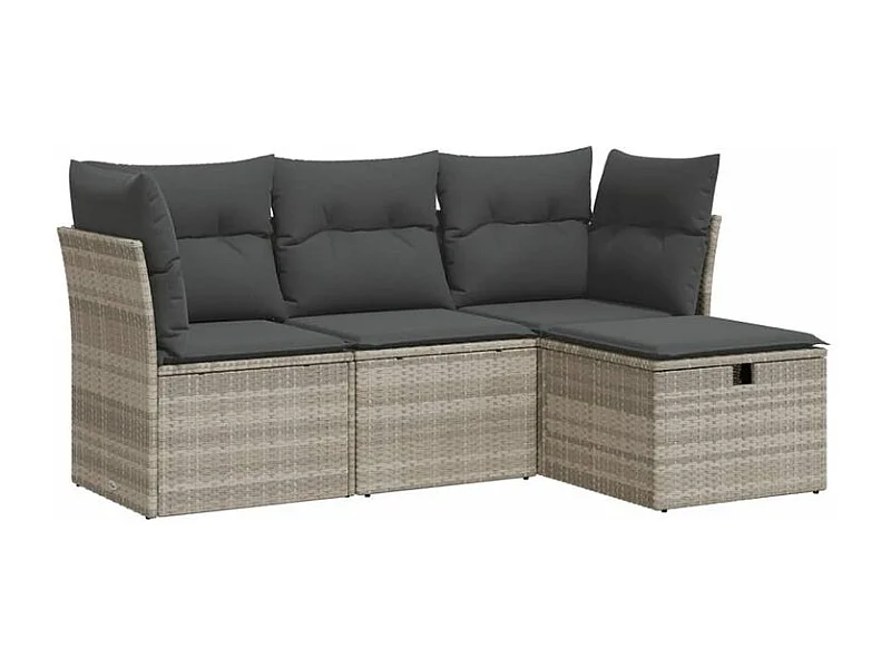 Salon de jardin 4 pcs avec coussins gris clair résine tressée