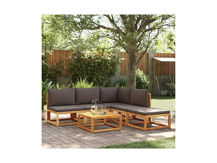 Salon de jardin avec coussins 6 pcs bois d'acacia solide