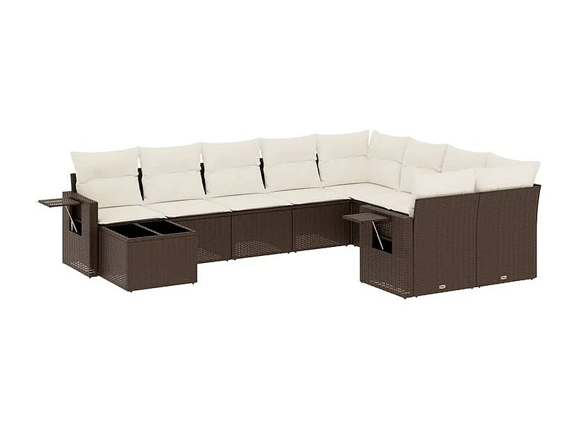 Salon de jardin 10 pcs avec coussins marron résine tressée