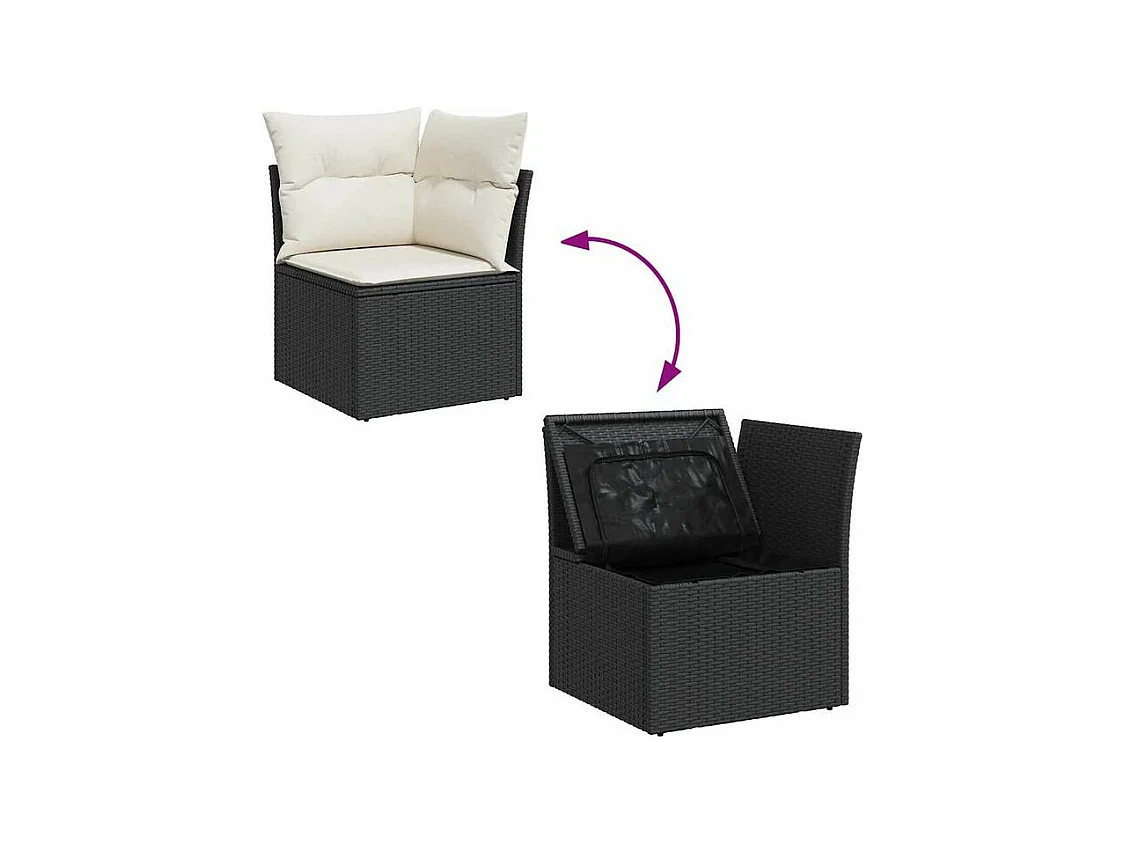 Salon de jardin 10 pcs avec coussins noir résine tressée