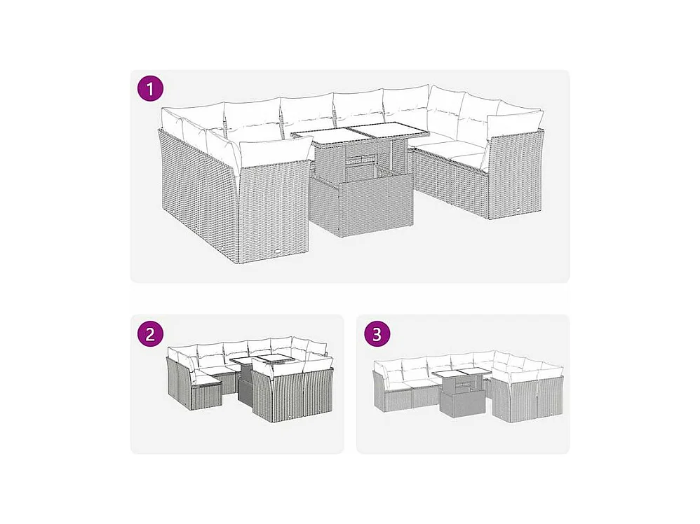 Salon de jardin 10 pcs avec coussins noir résine tressée