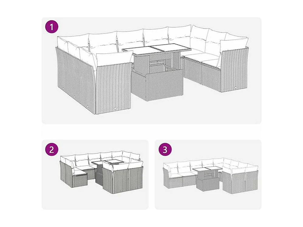 Salon de jardin 10 pcs avec coussins noir résine tressée