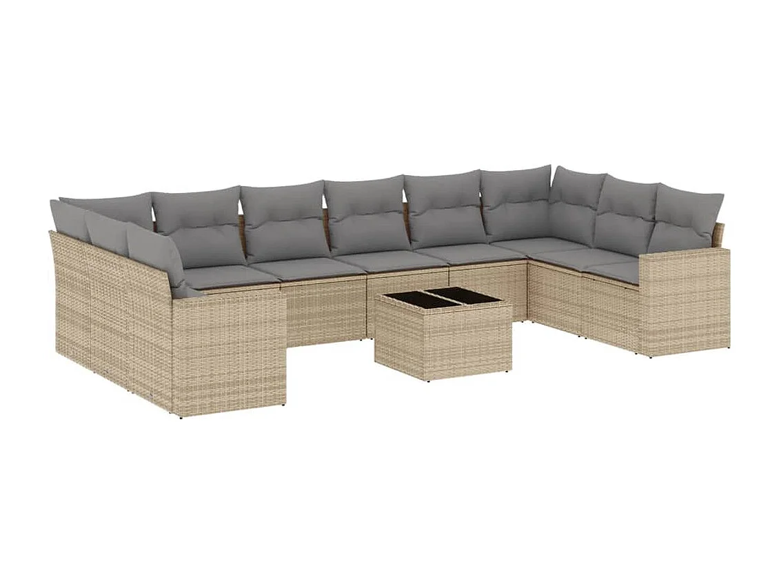 Salon de jardin 11 pcs avec coussins beige résine tressée