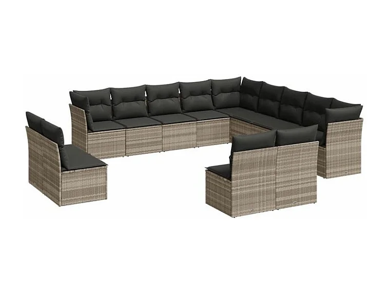 Salon de jardin avec coussins 13 pcs gris clair résine tressée