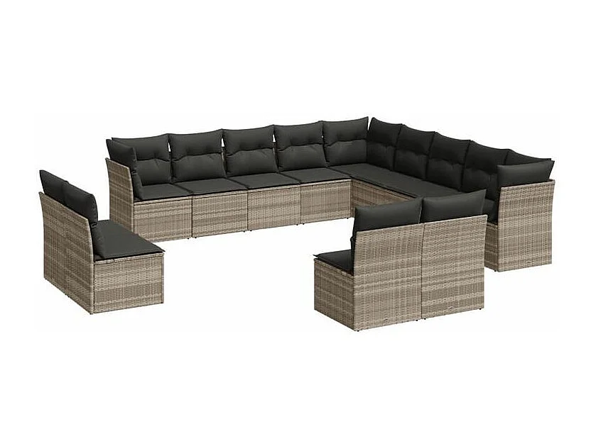 Salon de jardin avec coussins 13 pcs gris clair résine tressée