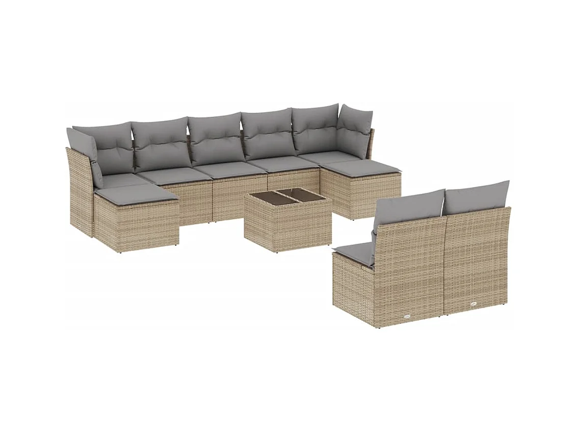 Salon de jardin avec coussins 10 pcs beige résine tressée