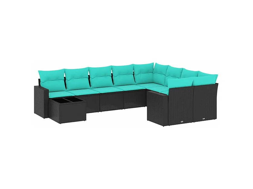 Salon de jardin 10 pcs avec coussins noir résine tressée
