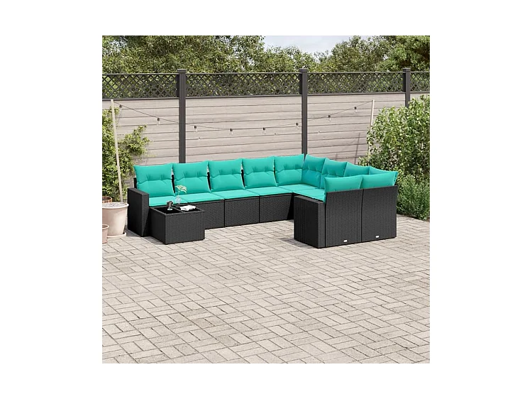 Salon de jardin 10 pcs avec coussins noir résine tressée