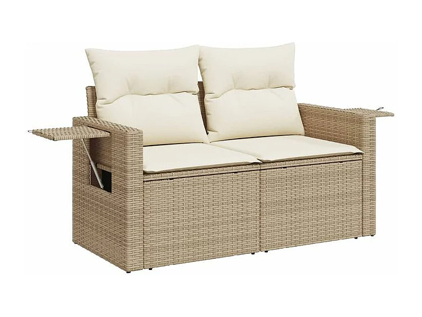 Salon de jardin avec coussins 10 pcs beige résine tressée