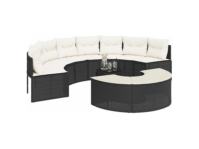 Salon de jardin 3 pcs demi-rond noir résine tressée