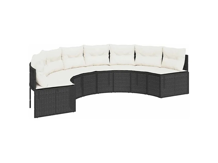 Salon de jardin 3 pcs demi-rond noir résine tressée