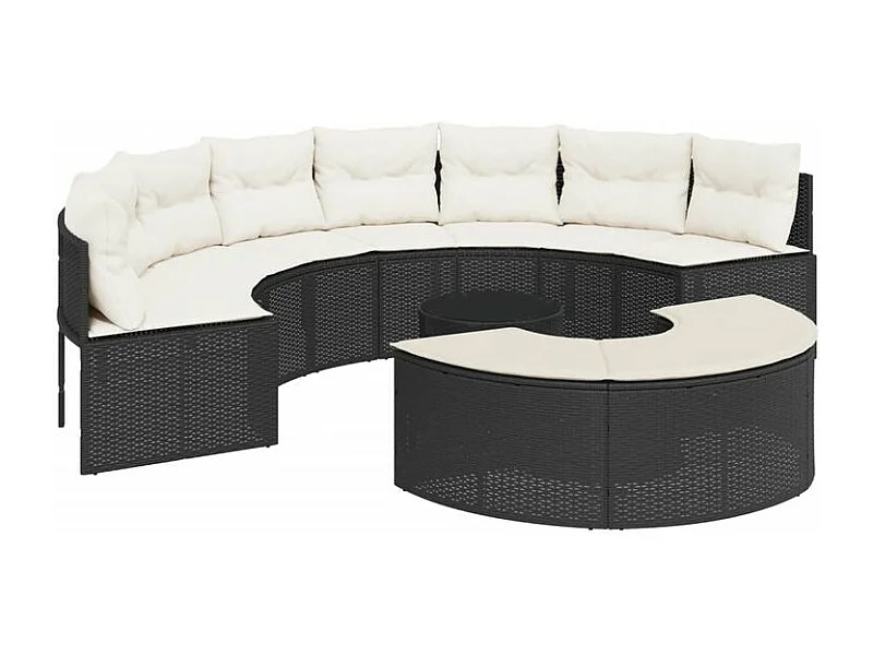 Salon de jardin 3 pcs demi-rond noir résine tressée