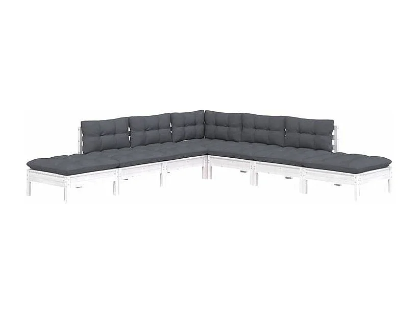 Salon de jardin 7 pcs avec coussins blanc bois de pin