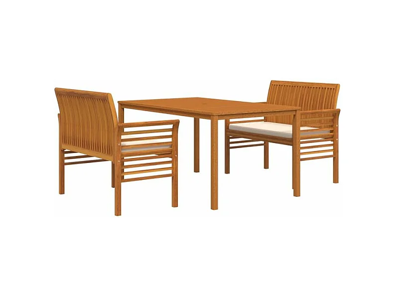 Ensemble à dîner d'extérieur 3 pcs et coussins Acacia solide