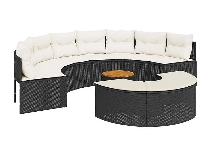 Salon de jardin 3 pcs demi-rond noir résine tressée