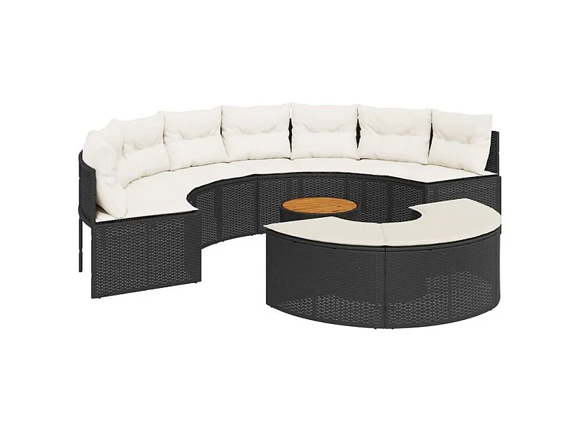 Salon de jardin 3 pcs demi-rond noir résine tressée