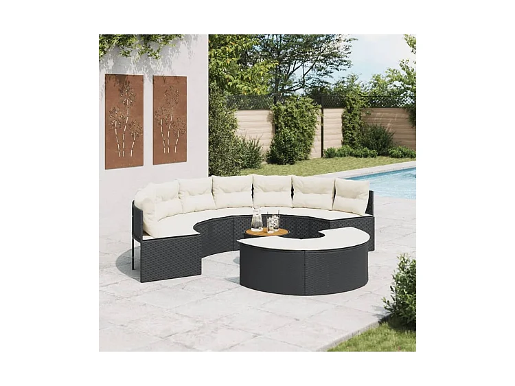 Salon de jardin 3 pcs demi-rond noir résine tressée