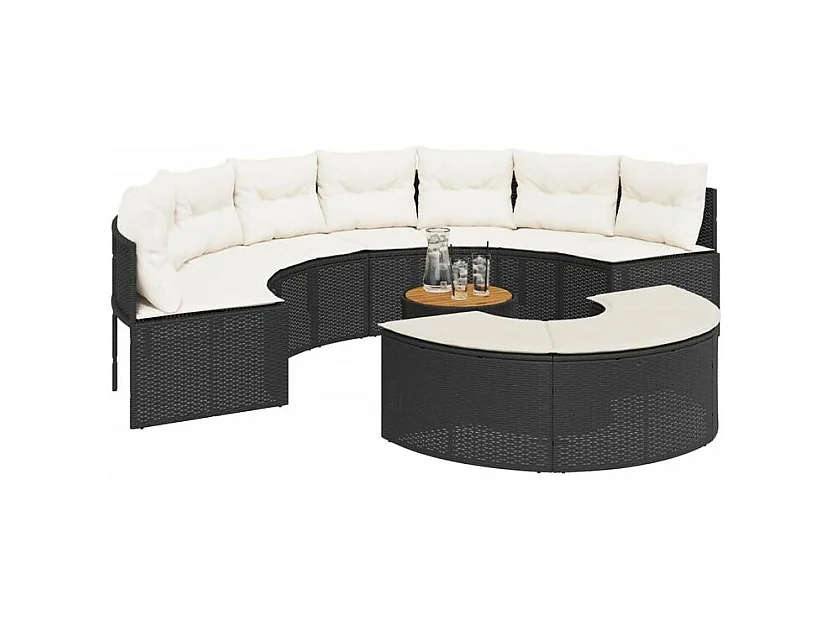 Salon de jardin 3 pcs demi-rond noir résine tressée