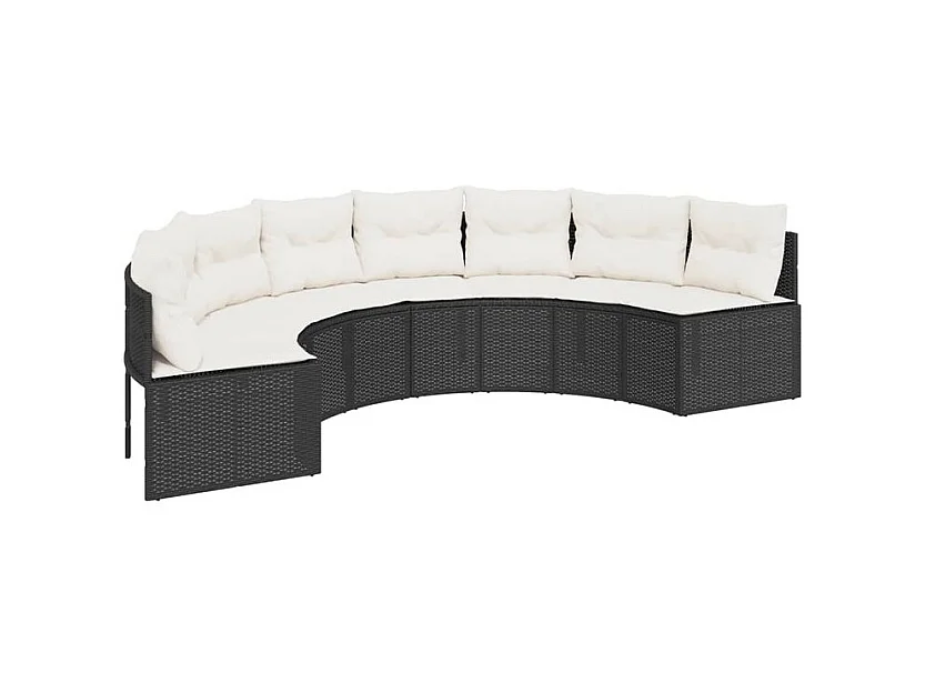 Salon de jardin 3 pcs demi-rond noir résine tressée