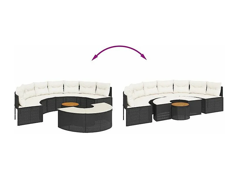 Salon de jardin 3 pcs demi-rond noir résine tressée