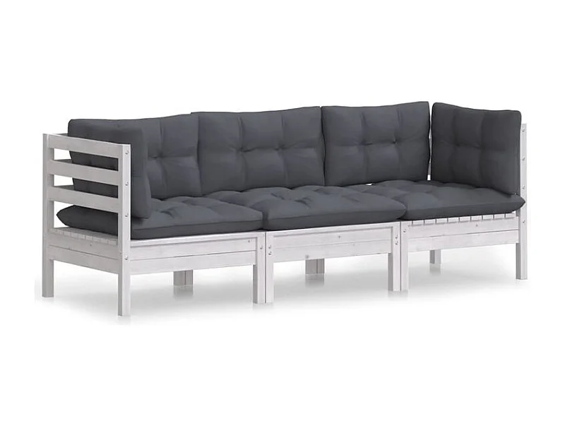 Canapé 3 places de jardin avec coussins anthracite Bois de pin