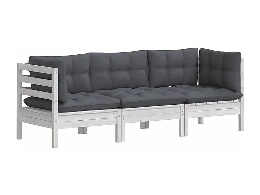 Canapé 3 places de jardin avec coussins anthracite Bois de pin