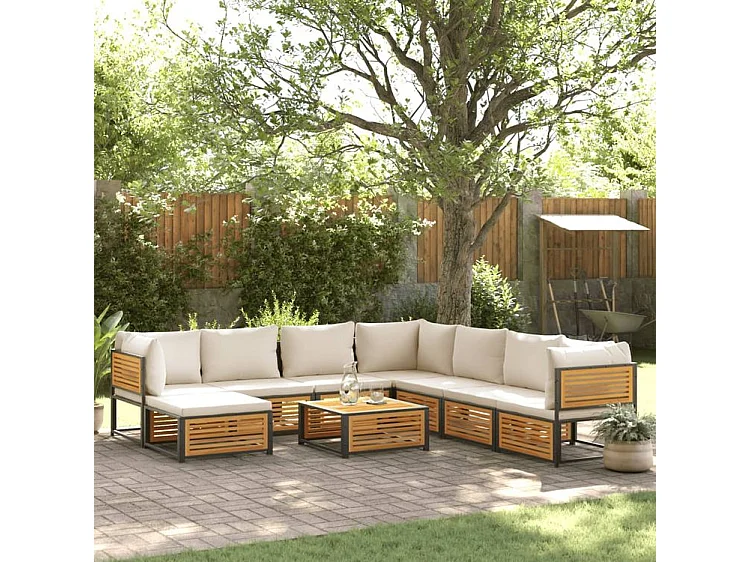 Salon de jardin avec coussins 9 pcs bois massif d'acacia