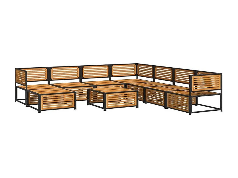 Salon de jardin avec coussins 9 pcs bois massif d'acacia