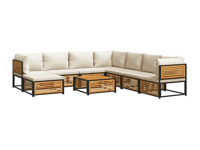Salon de jardin avec coussins 9 pcs bois massif d'acacia