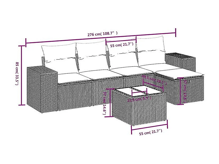 Salon de jardin 6 pcs avec coussins gris clair résine tressée