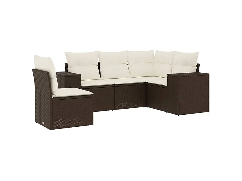 Salon de jardin avec coussins 5 pcs marron résine tressée