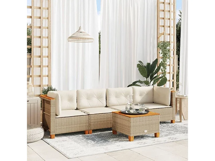 Salon de jardin avec coussins 5 pcs beige résine tressée