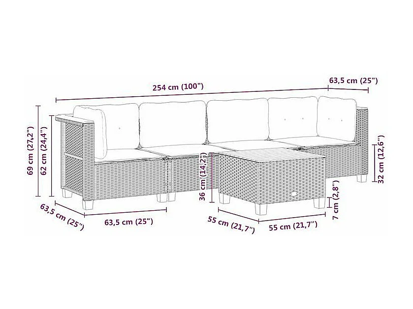 Salon de jardin avec coussins 5 pcs beige résine tressée