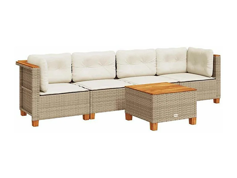 Salon de jardin avec coussins 5 pcs beige résine tressée