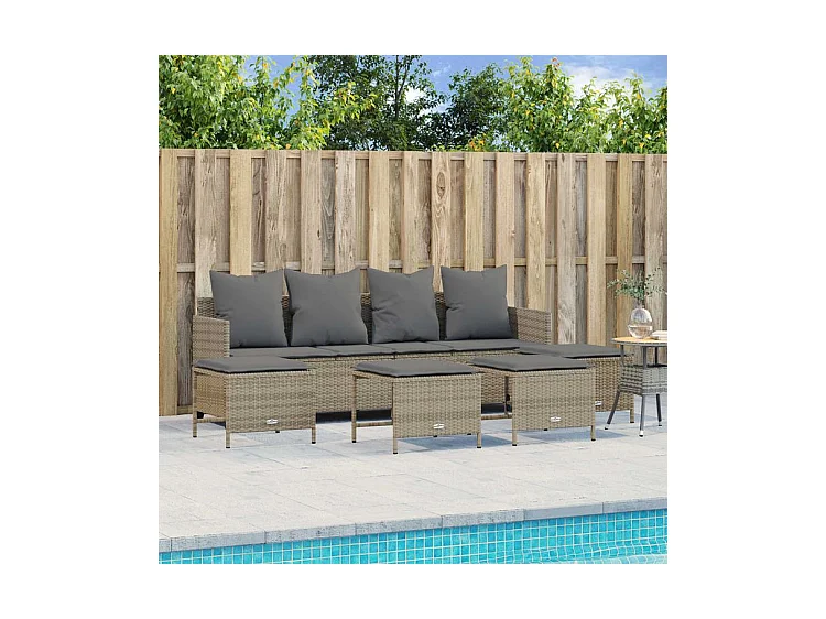 Salon de jardin avec coussins 5 pcs beige résine tressée