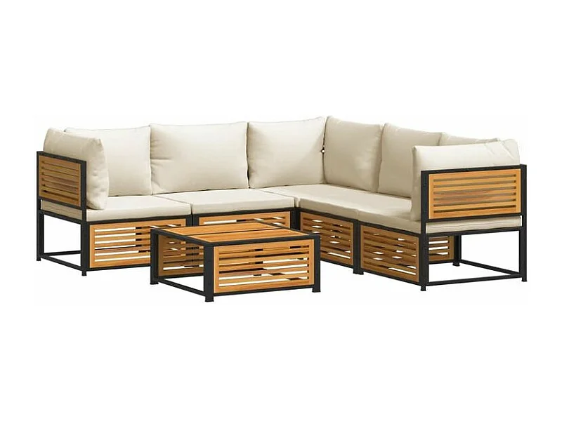 Salon de jardin avec coussins 6 pcs bois d'acacia solide