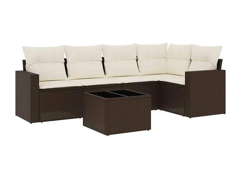 Salon de jardin avec coussins 6 pcs marron résine tressée