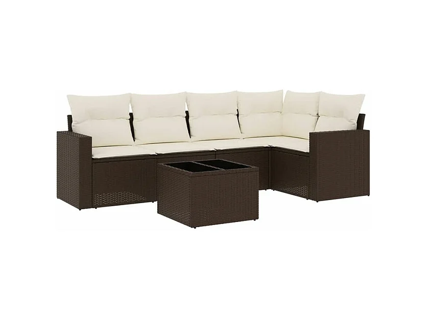 Salon de jardin avec coussins 6 pcs marron résine tressée