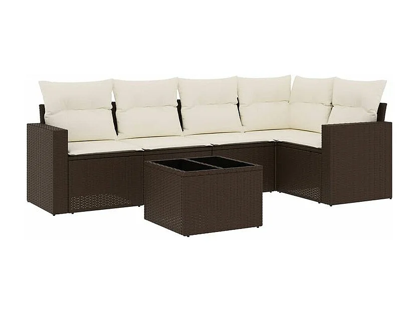 Salon de jardin avec coussins 6 pcs marron résine tressée
