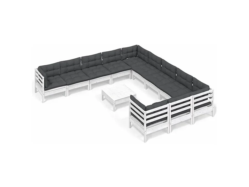Salon de jardin 12 pcs avec coussins blanc bois de pin