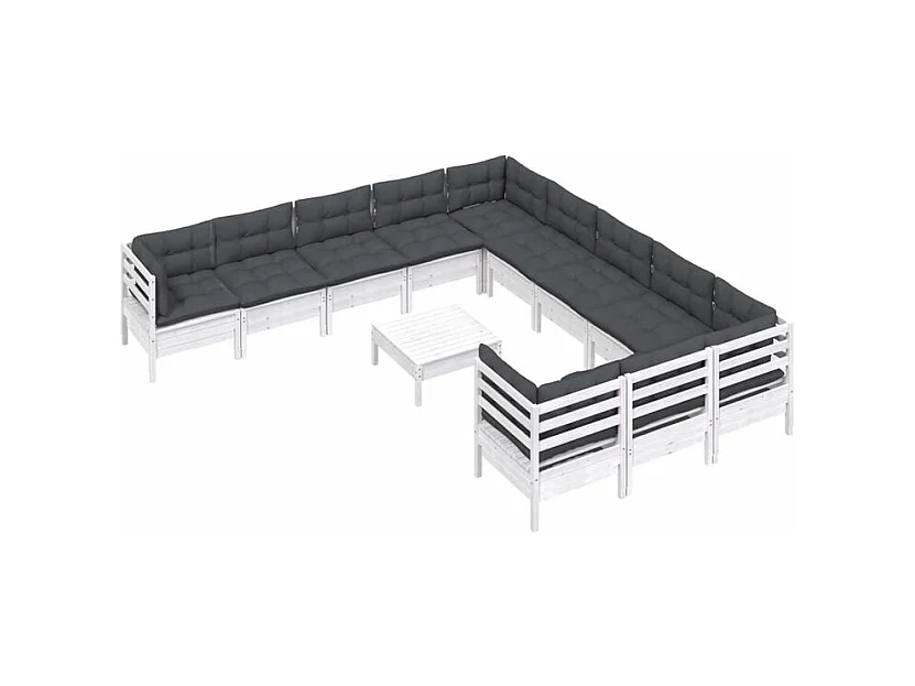Salon de jardin 12 pcs avec coussins blanc bois de pin