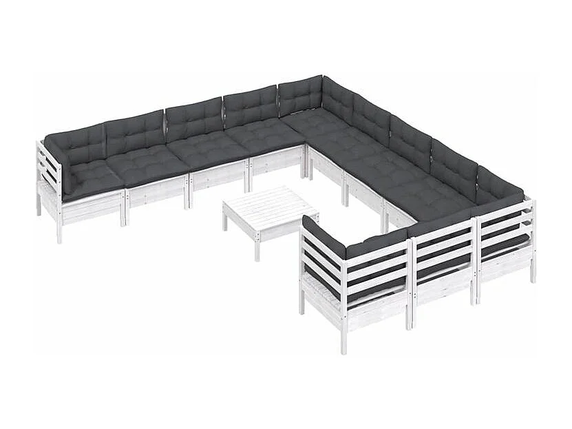 Salon de jardin 12 pcs avec coussins blanc bois de pin
