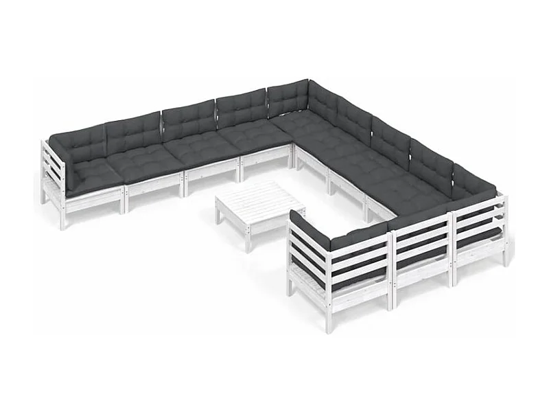 Salon de jardin 12 pcs avec coussins blanc bois de pin