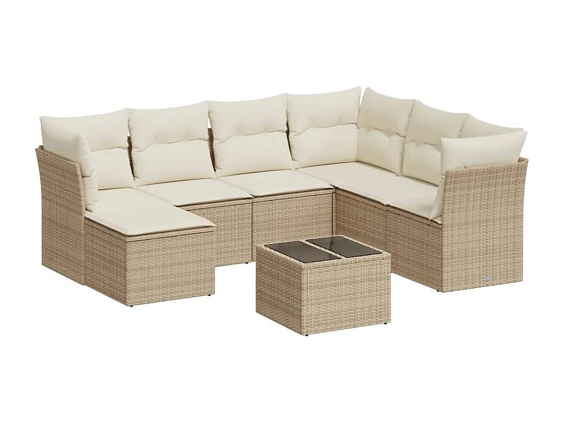 Salon de jardin avec coussins 8 pcs beige résine tressée